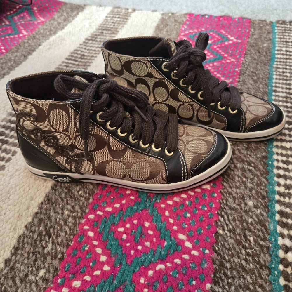 Coach Women's High-Top Sneakers in Brown and Black